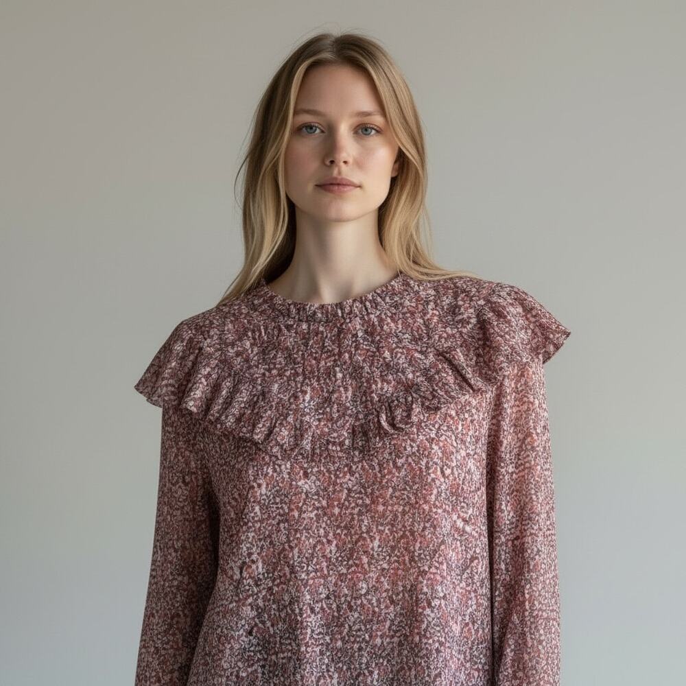 J Crew Crinkle Chiffon Detail Top in Floral Fields New Size Large Blouse - Picture 1 of 10